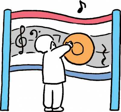 子どもがオーディオセンスで遊んでいるイラスト