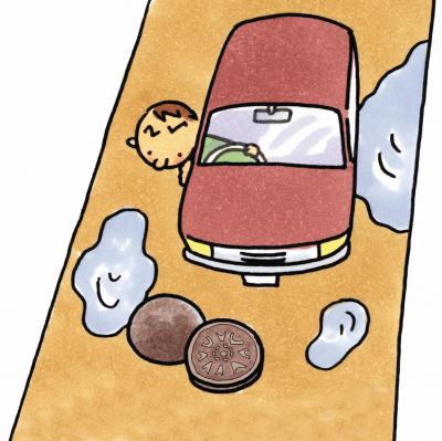 雨水が排除されず道路に溜まったままのイラスト