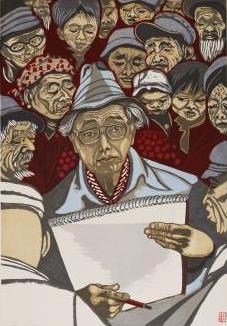 「シルクロードの自画像」木版(1981年)の写真