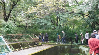 養殖池に移動する参加者の写真